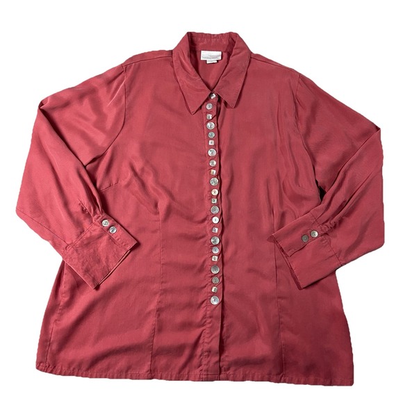 Soft Surroundings Tops - Soft Surroundings 100% Tencel Button Up Blouse Women's 3X Pink Lagenlook Artsy M